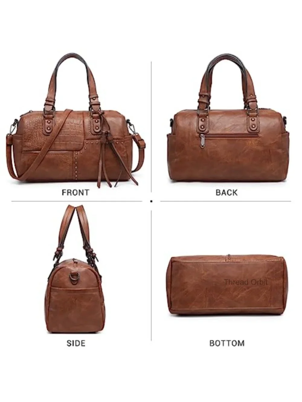 Soft Vegan Leather Barrel Satchel Hobo Bag Large Tote Shoulder Purse Work